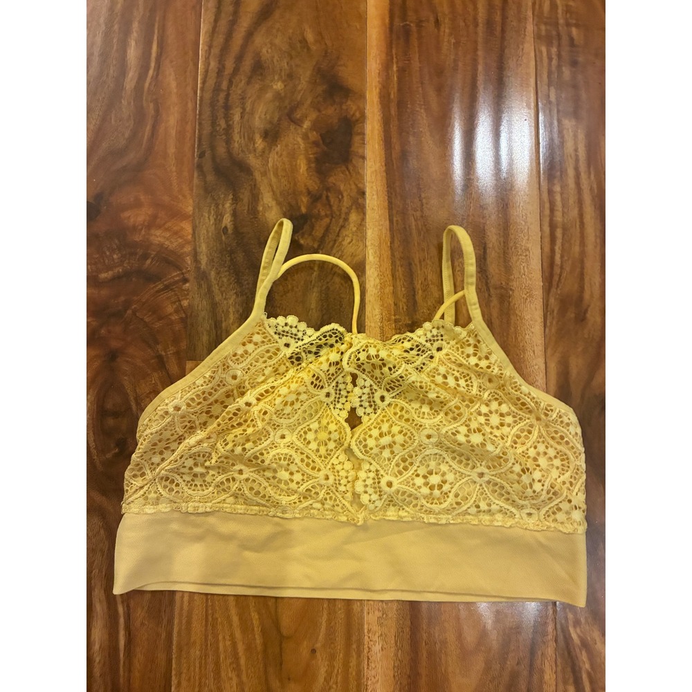 Auden Womens Seamless Lace Bralette Yellow Floral Racerback Adjustable Straps M